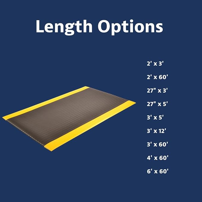 Notrax 410 Airug® 3' x 60' x 3/8" Anti Fatigue Mat, Enhanced Slip Resistance with Beveled Edges and Ribbed Surface, Ideal for Industrial and Commercial Workplaces, Black/Yellow, 410R0336BY