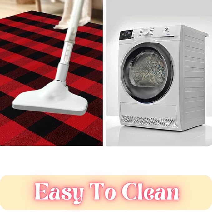 Ckorzen Red and Black Plaid Rug, 24" x 51" Christmas Front Porch Outdoor Rug, Handwoven Cotton Washable Rug for Layered Door Mats, Holiday Entryway and Home Décor