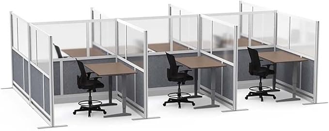 Stand Up Desk Store Expanse Modular Wall | 70'' x 70'' Wall | Expandable Partition Room Divider with Rearrangeable Frosted Acrylic & Sound Absorbent Panels (Silver Frame)