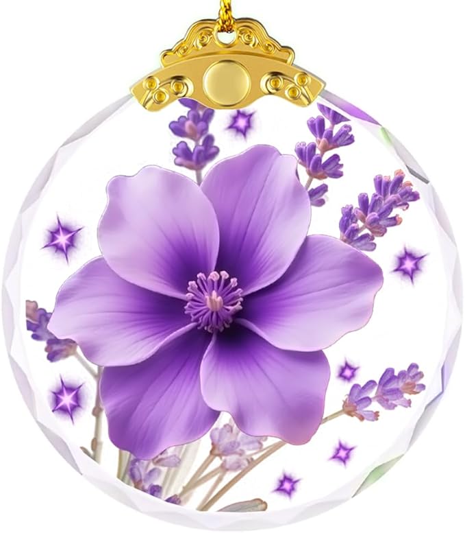 Purple Christmas Ornaments, Purple Floral & Star Decorative Hanging Ornament for 2025 Christmas Tree Decor Glass Christma Ornament 2.75"