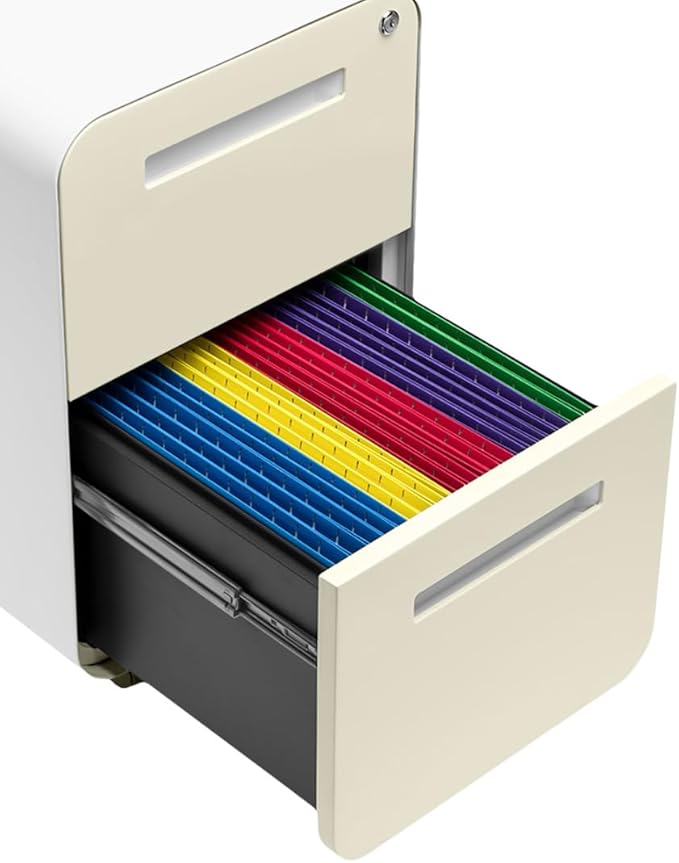 Laura Davidson Furniture Stockpile 2 Drawer Mobile File Cabinet with Lock - Under Desk Metal Filing Cabinet, Legal/Letter File Folders, Wheels and Stationary Feet, Pre-Assembled, Ivory