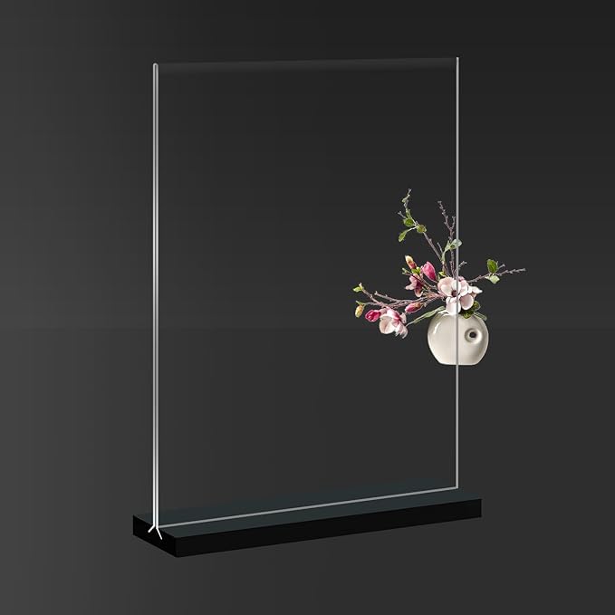 Acrylic Sign Holder 5x7, 6-Pack Plastic Clear Vertical Double-Sided Menu Display Stand with Double-Sided Display, Perfect for Restaurants, Offices, Exhibits