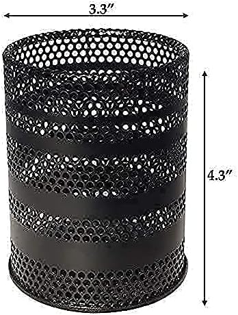 Pen Holder for Desk, Metal Mesh Pencil Holder Cup Organizer Office Stationery Caddy Stand Makeup Brush Holder, Black (1 ea)