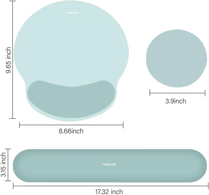 MOSISO Wrist Rest Support for Mouse Pad&Keyboard Set, Circle Curved Ergonomic Mousepad&Coaster Non-Slip Base Home/Office Pain Relief&Easy Typing Pad with Soft Cloth&Silicone Lining, Aquamarine