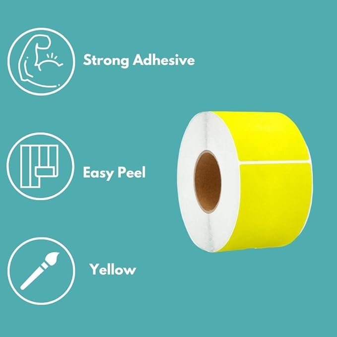 PSBM Thermal Transfer Labels, Yellow, 4x6 Inch, 4 Rolls, 1000 Labels/Roll, 3 Inch Core, Perforated, Must Have Thermal Ribbon (Not Included)