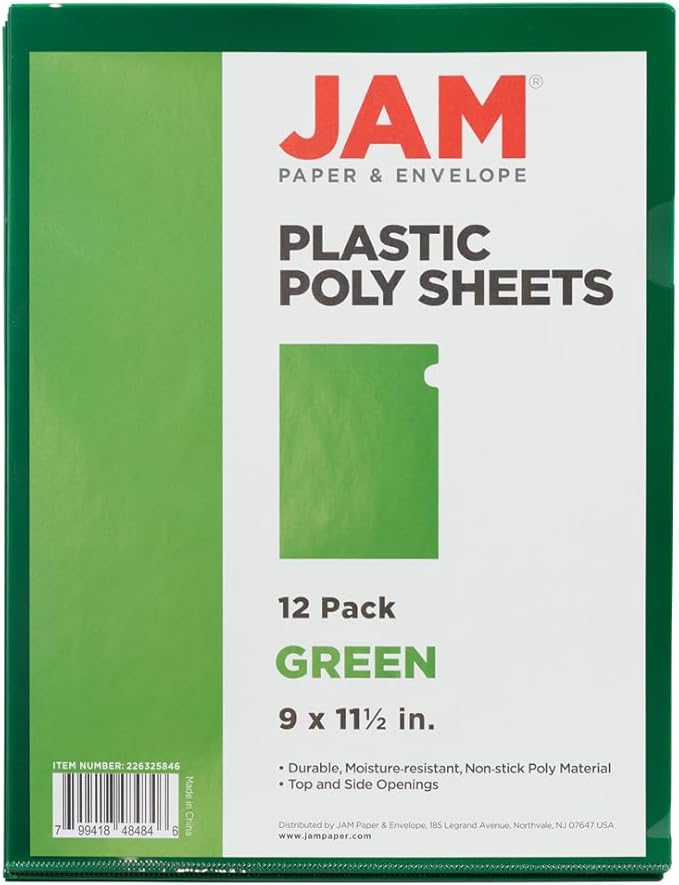 JAM PAPER Plastic Sleeves - Letter Size - 9 x 11 1/2 - Green Project Pockets - 120 Bulk Page Protectors/Pack