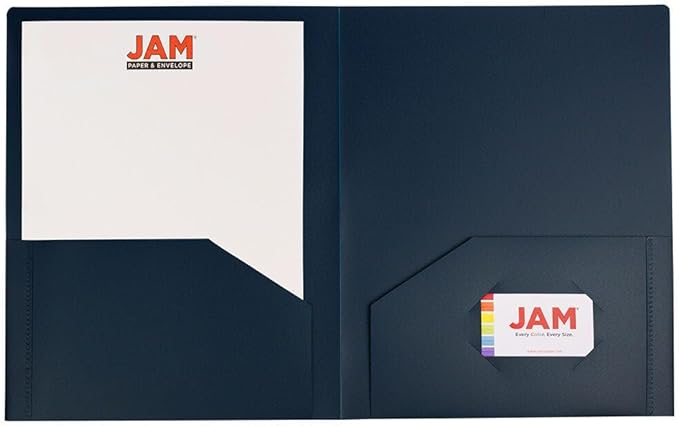 JAM PAPER Heavy Duty Plastic 2 Pocket Extra Tough School Folders - Navy Blue - Bulk 144/Box