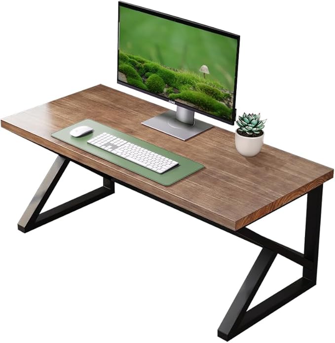 Solid Wood Computer Desk,Rustic Style 55-inch Large Office Desk- Modern Gaming Working for Home Office, Modern Simple Design, Ideal for Study, Writing, Dining