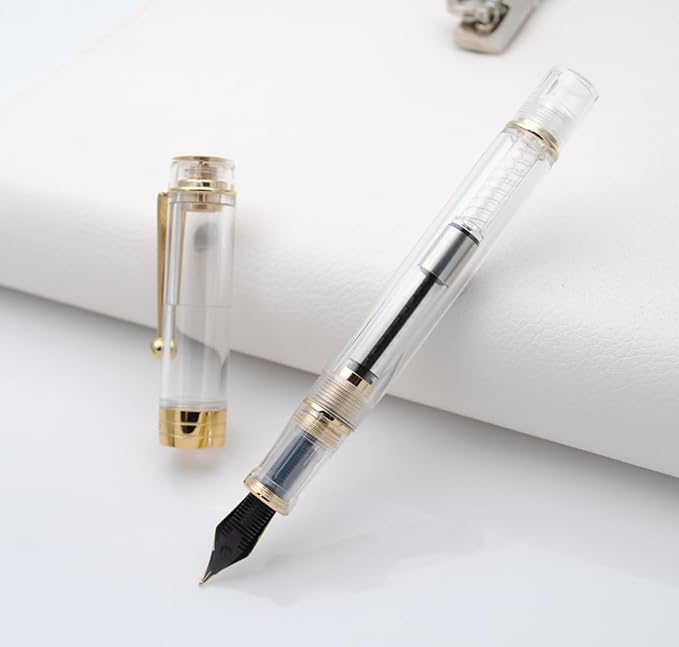 JINHAO 100 Fountain Pen with Ink Converter (Medium Nib 0.7mm, Transparent)