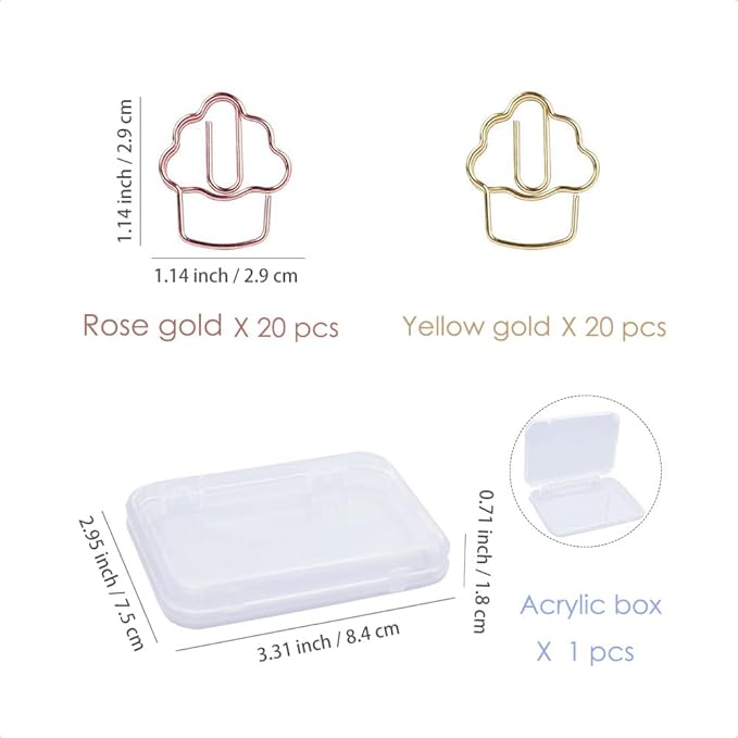 OWLFAVO 40pcs Cake Shape Paper Clips with Clear Box, Rose Gold and Yellow Gold, Funny Cute Paperclips Bookmarks Planner Clips for Fun Office Supplies School Gifts Wedding Decoration