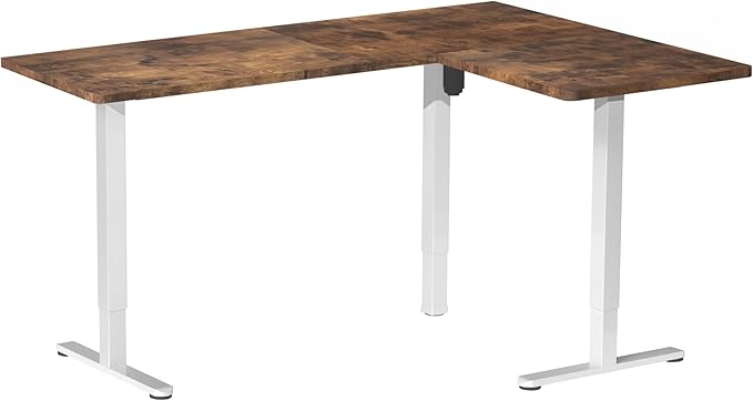 VIVO Electric Corner L-Shaped 63 x 55 in Rustic Standing Desk, Memory Height Adjustment, Vintage Brown Top White Frame, DESK-E3CTWN