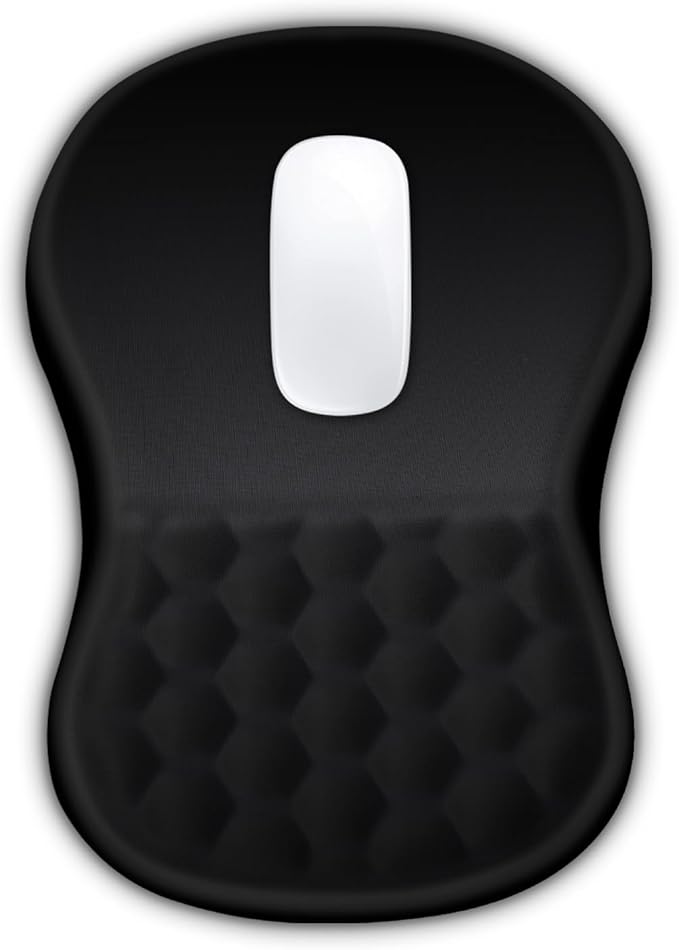 Hokafenle Ergonomic Mouse Pad Wrist Support with Massage Design, Wrist Rest Pain Relief Mousepad with Memory Foam&Non-Slip PU Base, Mouse Pads for Wireless Mouse & Desk (12x8 inch,Black)