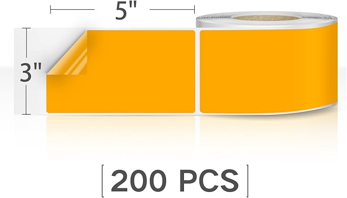 Rectangle Labels Sticker 3×5 Inch Vinyl Floor Stickers Color Coding Name Tags Roll Removable 200 PCS, Orange