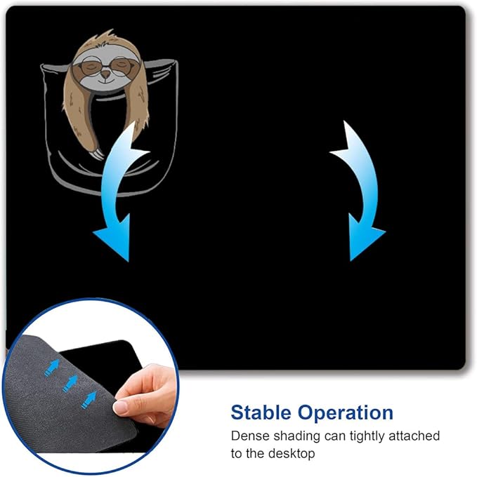 Hokafenle Sloth Mouse Pad - Black With Animal Design, Non-Slip Rubber Base for Desk, Office, Laptop - Cute Square Wireless Mousepad