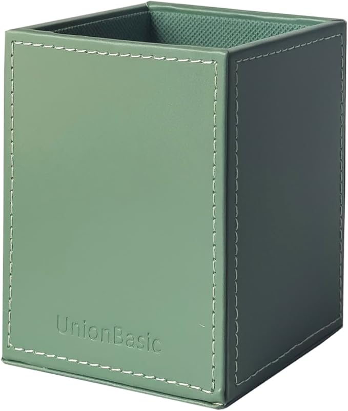 UnionBasic Square Pens Pencils Cup Holder Desk Stationery Organizer, Selected Faux Leather, Malachite Green