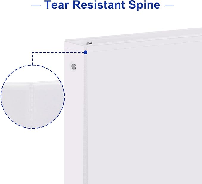 COMIX Sturdy 3 Ring Binder 0.5 inch with Clear View Cover, 1/2" Round Ring View Binder, PVC-Free, 100 Sheets Capacity of US Letter Size Paper, Office & School Supplies, Pack of 12 (White)