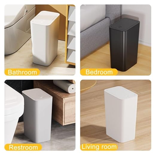 N. NETDOT 3 Pack Small Trash Can with lid, 3 Gallon Bathroom Trash Can,Garbage Can Slim Trash Bin Waste Basket for Bathroom,Kitchen,Bedroom,Living Room,Office,Laundry - Off White,Black,Grey