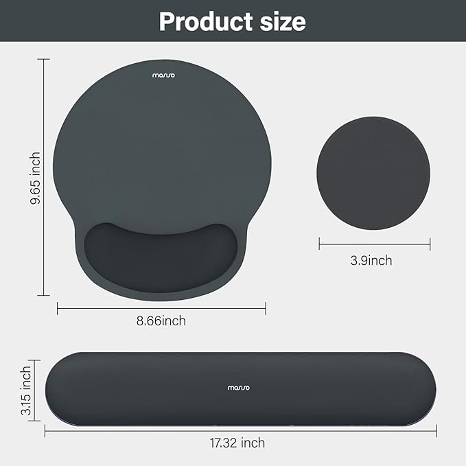 MOSISO Wrist Rest Support for Mouse Pad&Keyboard Set, Circle Curved Ergonomic Mousepad&Coaster Non-Slip Base Home/Office Pain Relief&Easy Typing Pad with Soft Cloth&Silicone Lining, Slate Gray