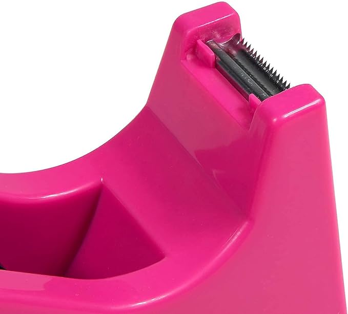 IHOMECOOKER Desktop Tape Dispenser Adhesive Roll Holder (Fits 1" & 3" Core) with Weighted Nonskid Rose red