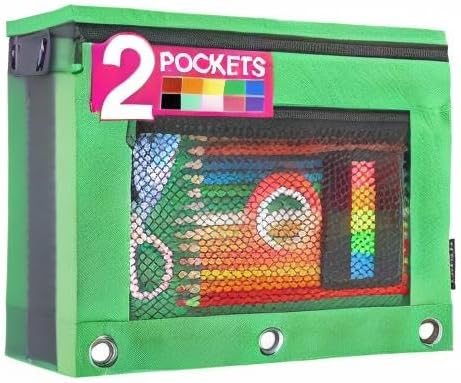 Forvencer Adorable Zipper Pencil Pouch, Cute Zipper Pouch for 3-ring Binders, Sturdy Binder Pouch with Smooth Zippers, Perfect for Students & Back to School, Portable Pencil Bag, Green
