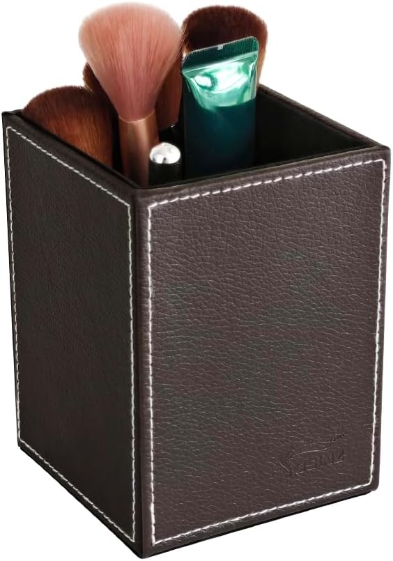 Pen Pencil Holder Cup Container PU Leather Desk Organizer Stand Decor Brush Scissor Holder Decoration Office Desk Home School