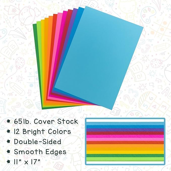 Hygloss Black Cardstock - 11x17-Inch, 50 Sheets, 65 lb/ 176 gsm, Fade-Resistant, Acid-Free Color Card Stock Paper