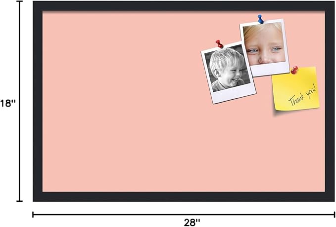 PinPix 28x18 Inch Cork Bulletin Board. This Decorative Framed Pin Board Comes with Pink Pastel Design and a Satin Black Frame. Ideal for Home Office Decor or Message Board (PinPix-1813)