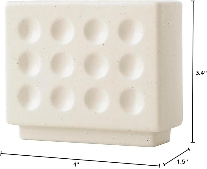 WENSHUO Abstract Square Face Pen Holder, Modern and Minimalistic Desk Accessories (Matte Crème)