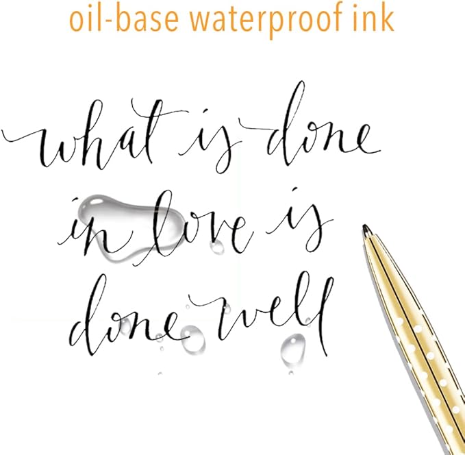 Unibene 6 Pack Cute Dot & Gold Click Ballpoint Pens -1.0mm Medium Point Black Ink with 6 Stainless Steel Refills for Business Office Students Teachers Wedding Christmas