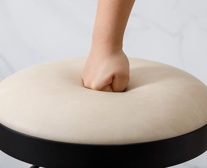 Round Swivel Counter Height Bar Stools Set of 4 Modern Adjustable Barstools Backless PU Leather Bar Chairs Industrial Island Chairs with Metal Base/Footrest for Kitchen Island/Pub/Bar, Beige