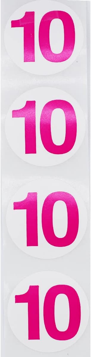 Hot Pink Number 10 Circle Stickers, 1.5 Inches Round, 500 Labels on a Roll for Inventory, Organization, Storage Bins, Classrooms, and Retail Use, Made in The USA