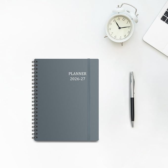 Tiankool Planner 2026-2027 - Jan 2026-Jun 2027 Weekly Monthly Planner with 18 Monthly Tabs, Elastic Closure, Inner Pocket, Round Corner,5.8" x 8.25"- Grey