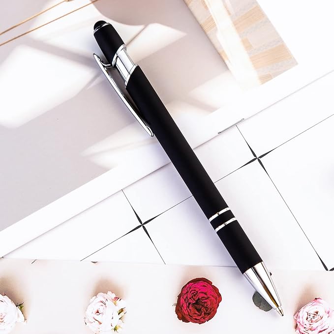 PASISIBICK 12 Pieces Ballpoint Pen with Stylus Tip, 2 in 1 Stylus Stylish Pen, Premium Metal Stylus Pen for Touch Screens, Black Ink, 1.0 mm Medium Point.(Pack of 12)