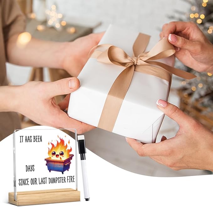 Dumpster Fire Desk Accessories Funny Office Decor,Dumpster Fire Funny Desk Decor,Wipeable Acrylic Sign Gifts for Coworker Boss Men Women with Wood Stand 4 X 4 Inch