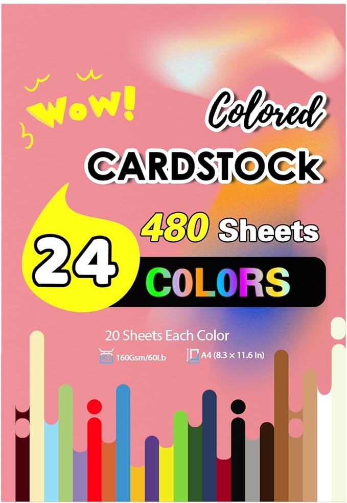 480 Sheets Colored Cardstock Paper Bulk, 24 Colors Card Stock 160 Gsm 60 Lb Colored Paper, 8.5×11 Color Cardstock for Printing Scrapbook Creative Diy