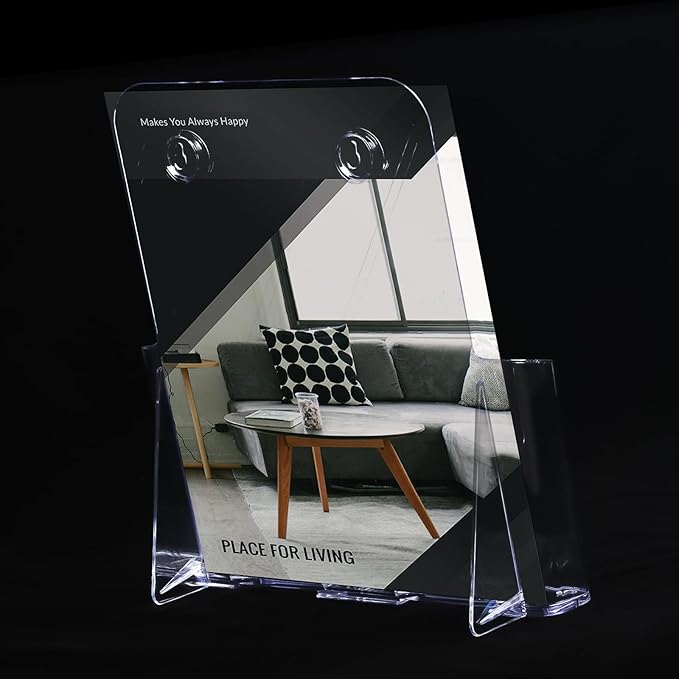 Acrylic Brochure Holder 8.5x11 Inches Slant Back Design, Clear Display Stand, Plastic Table Stand Sign Holder,Pamphlet Holder Flyer Holder, Acrylic Display Stand, Acrylic Table Signs Plastic Paper Holder for Office, Home, Store, 4 Pack