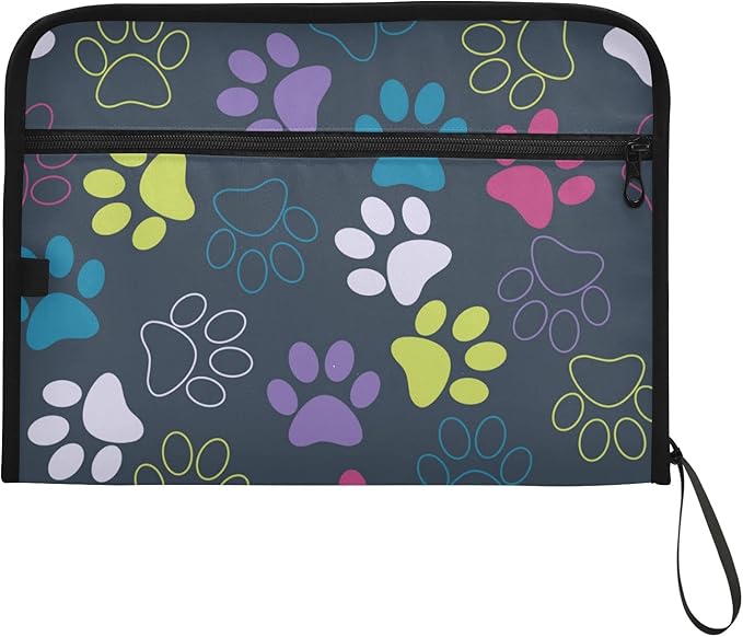 Expanding File Folder -13 Pocket Accordion File Folders with Sticky Labels, A4 Letter Size Paper Document Organizer with Zipper Closure for Office School Boys Girls,Colorful Dog Paw