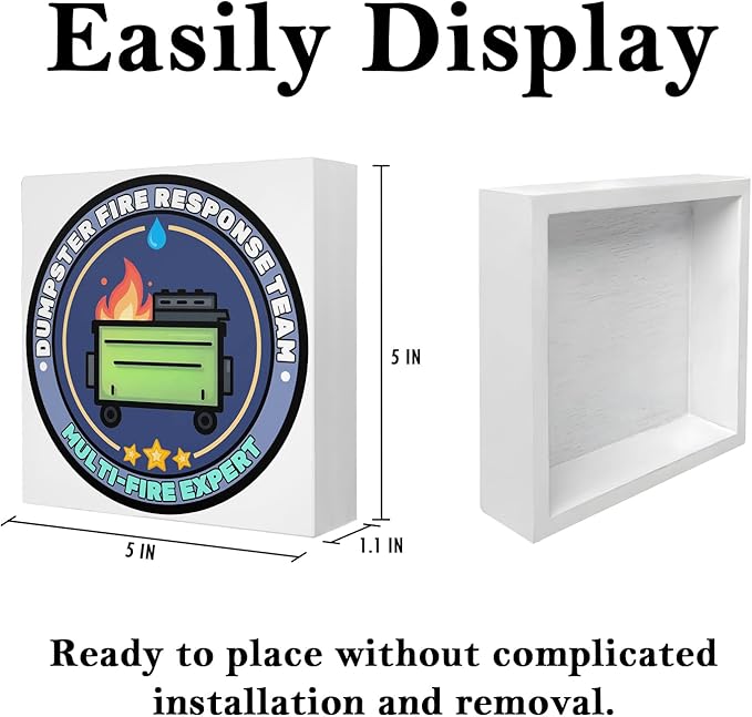 Funny Dumpster Fire Desk Decor Sign, Multi-Fire Expert Wooden Box Sign for Home Office Shelf Table, Fuuny Gifts for Women Men Coworkers Friends Employees, 5x5 Inch,AA089
