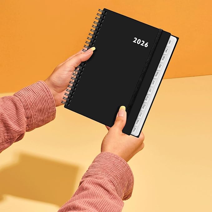 2026 Planner - Weekly and Monthly Calendar Planner from Jan 2026 - Dec 2026, Planner 2026 Spiral Bound with 12 Monthly Tabs, Inner Pocket, Perfect for School Office Supplies, 6.4" x 8.5", Black-C