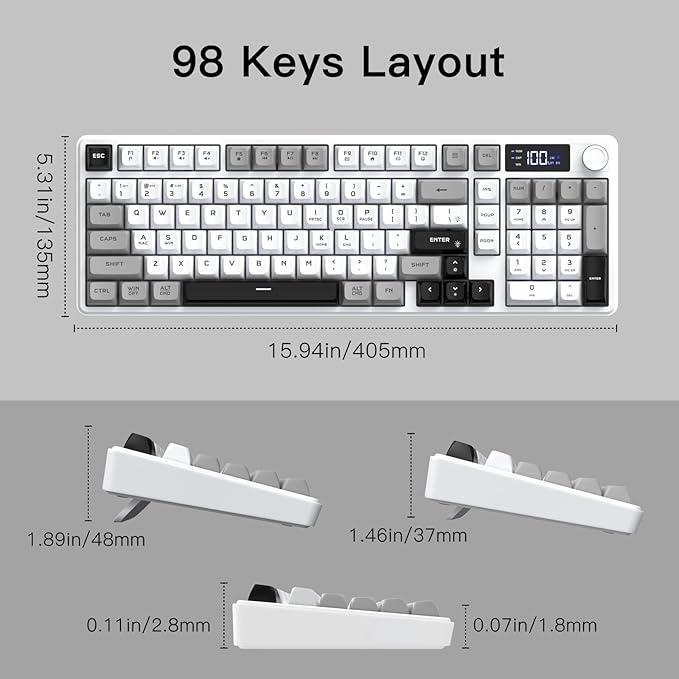 Wireless Gaming Keyboard with Smart Display & Knob Control, Tri-Mode BT5.0/2.4GHz/Type C RGB Backlit Computer Keyboards with Number Pad, 26-Key Rollover, Compatible for Windows, Mac