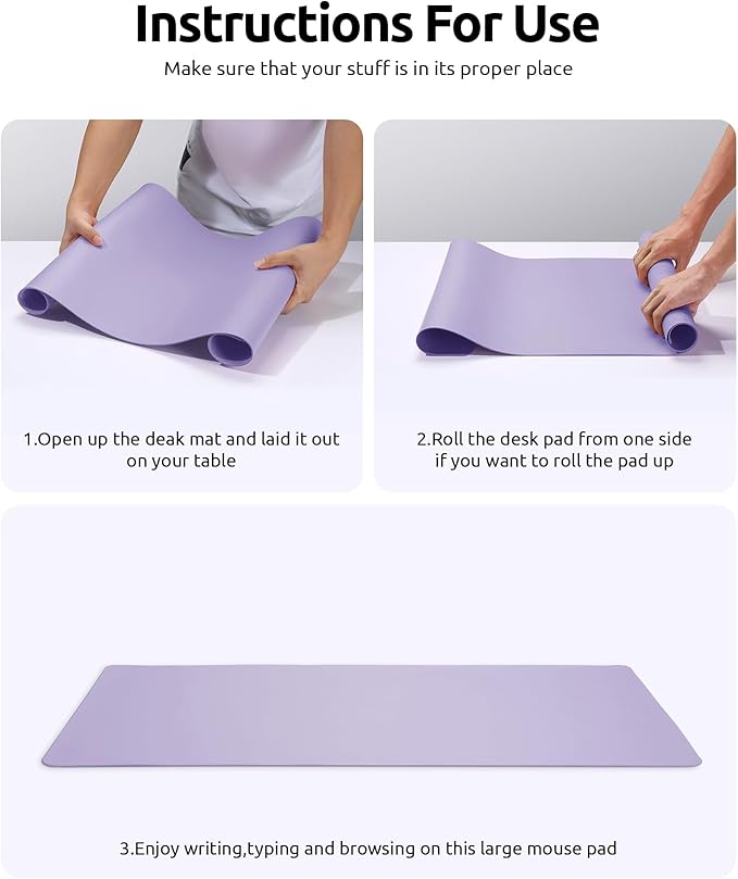 YSAGi Leather Desk Protector, Office Mat, Large Mouse Mat, Non-Slip PU Leather Blotter, Laptop Desk Pad, Waterproof Writing Pad for Office and Home (Light Purple, 31.5" x 15.8")