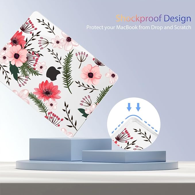 Teryeefi Compatible with M2 M1 MacBook Pro 13 Inch Case A2338 A2289 A2251 A2159 A1989 A1706 A1708 (2024 20203 2022-2016), Hard Shell Case & Keyboard Cover for Mac Pro 13" - W-Floral Pattern