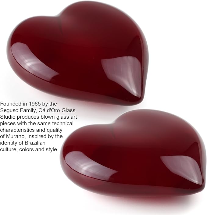 Ca D Oro Big Red Heart Glass Paperweight Hand Blown Murano-Style Art Glass