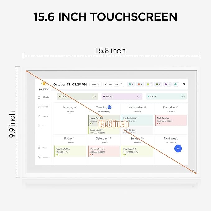 15.6 Inch Smart Digital Calendar, Wall Electronic Calendar, 1920 * 1080 IPS Full HD Touch Screen Display for Family Meal Planner Support - Streamline Household Organization