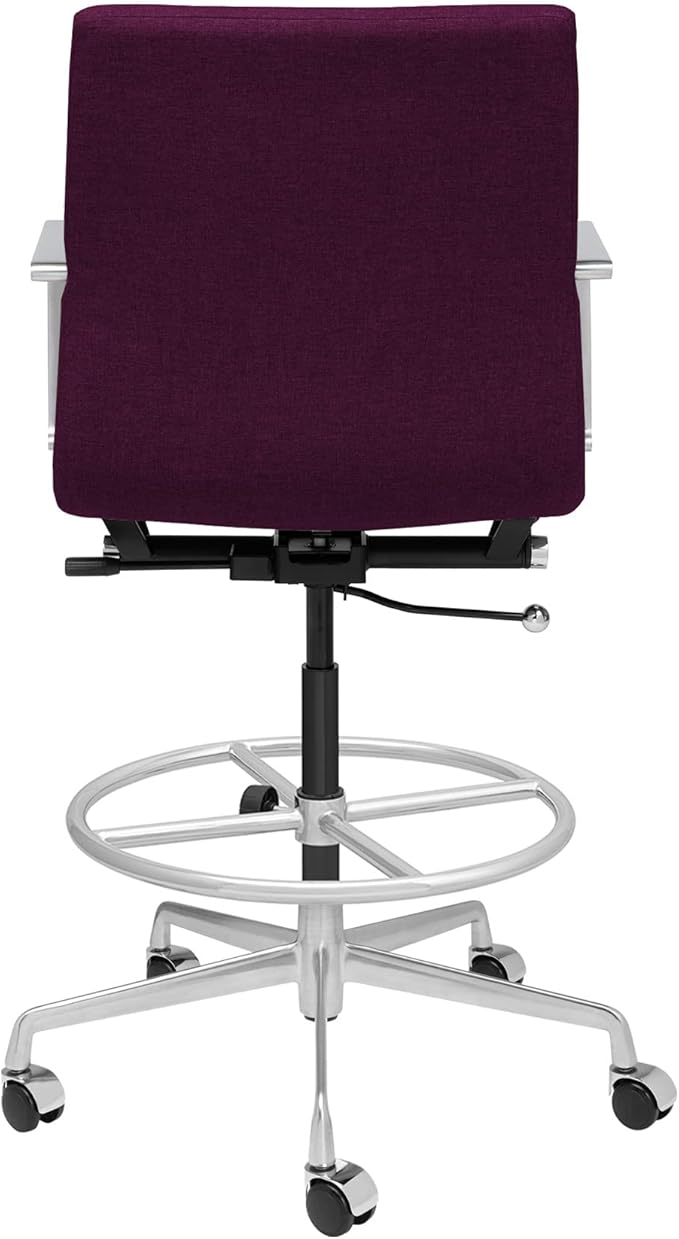 Laura Davidson Furniture SOHO II Ribbed Drafting Chair for Standing Desks, Standing Desk Chair - Ergonomically Designed, Draft Height, Arm Rest & Cushion, Made of Poly-Cotton Fabric, Purple Fabric