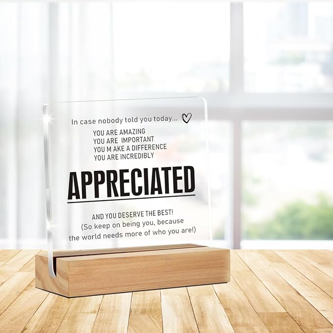 Appreciation Gifts for Employee Coworker, Thank You Gifts for Women Men, Motivational Office Decor Sign With Wooden Stand for Office Desk Table Shelf