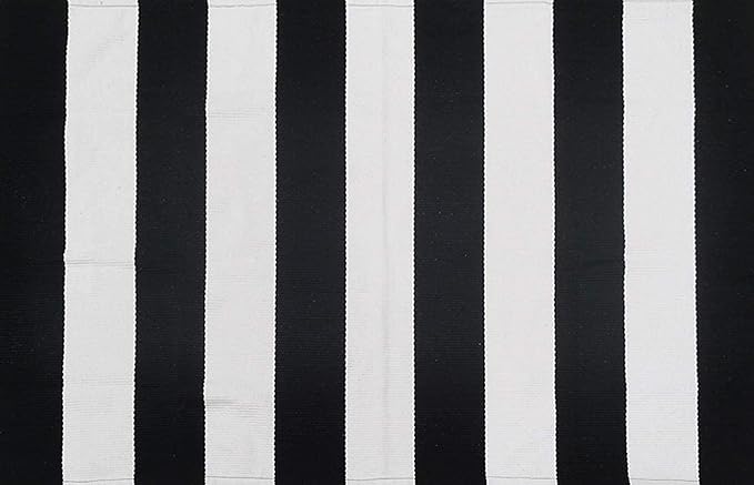 Black and White Striped Outdoor Rug 27.5X 43 inches Front Door Mat Hand-Woven Cotton Indoor/Outdoor for Layered Mats,Welcome Mat, Porch,Farmhouse,Kitchen,Entry Way