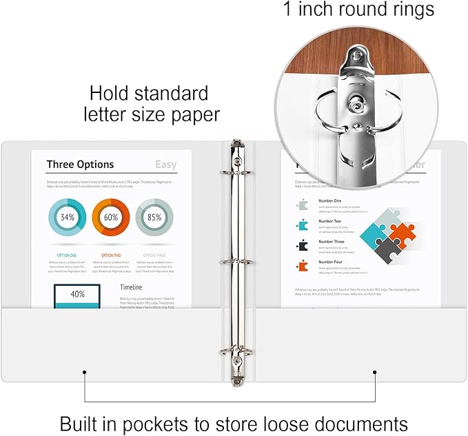 COMIX Sturdy 3 Ring Binder 1 inch with Clear View Cover, 1" Round Ring View Binder, PVC-Free, 200 Sheets Capacity of US Letter Size Paper, Office & School Supplies, 8 Pack (White)