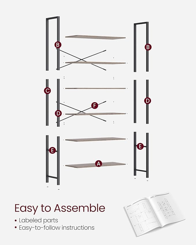 VASAGLE 6-Tier Bookshelf, Bookcase with Steel Frame, Book Shelf for Living Room, Home Office, Study, 11.8 x 31.5 x 73.2 Inches, Industrial Style, Heather Greige and Ink Black ULLS082B02