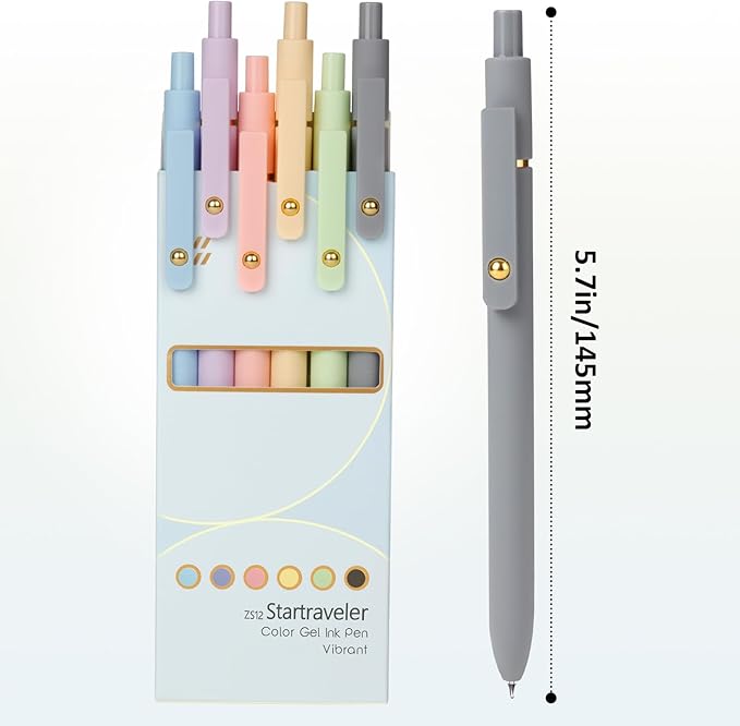 FIOVER Colored Pens, 6 Pack Colorful Gel Pens, Quick-Dry 0.7mm Medium Point for Journaling, Note Taking, Doodling, Aesthetic Office School Supplies, Gifts for Women Men(Multiple Colors)